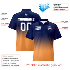Benutzerdefinierte Marine Orange Fußball Gradient Polo-Shirts Fügen Sie Ihr Einzigartiges hinzu Logo/Name/Nummer