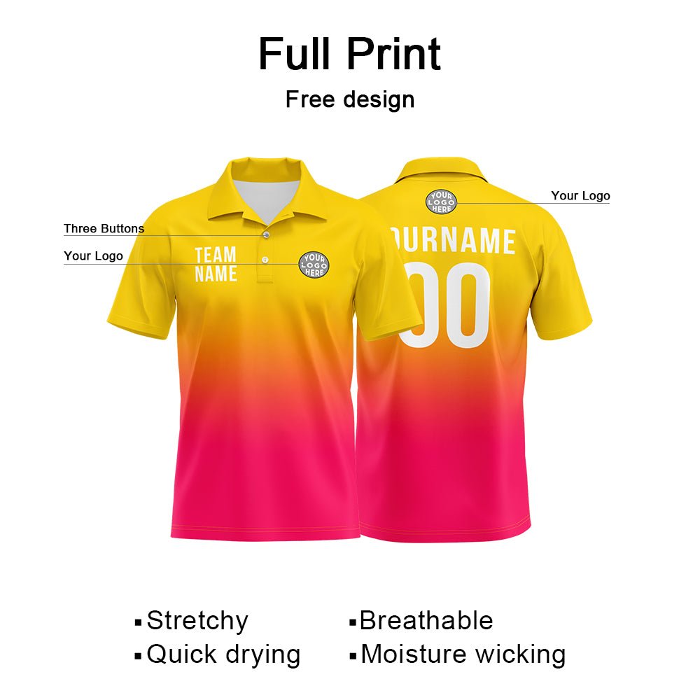 Benutzerdefinierte Gelb Heiß Rosa Fußball Polo-Shirts Fügen Sie Ihr Einzigartiges hinzu Logo/Name/Nummer