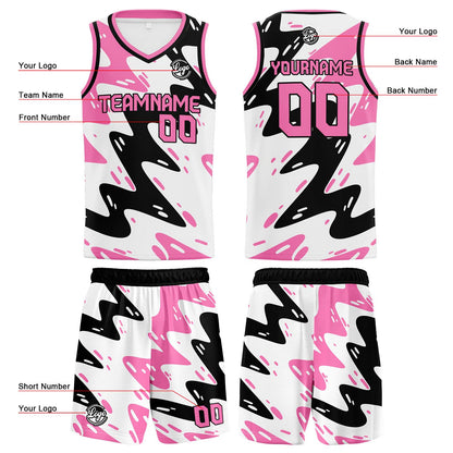Benutzerdefinierte Weiß Schwarz Rosa Reversible Basketball Jersey Personalisierte Print Name Nummer Logo
