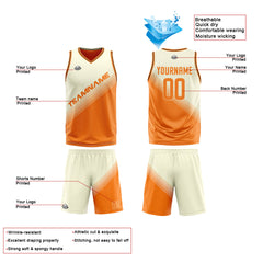 Benutzerdefinierte Creme Orange Reversible Basketball Jersey Personalisierte Print Name Nummer Logo