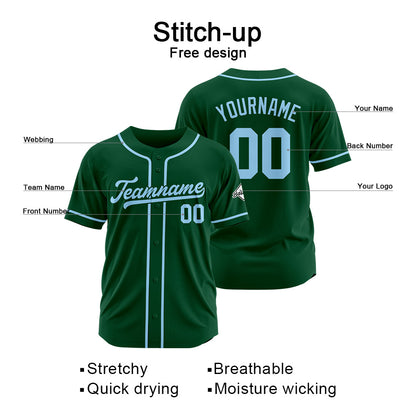 Benutzerdefinierte Authentisch Baseball-Trikot Dunkelgrün-Hellblau