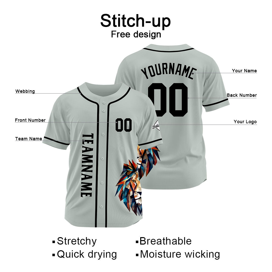 Benutzerdefinierte Baseball Jersey Personalisierte Baseball Shirt genäht und Druck Grau