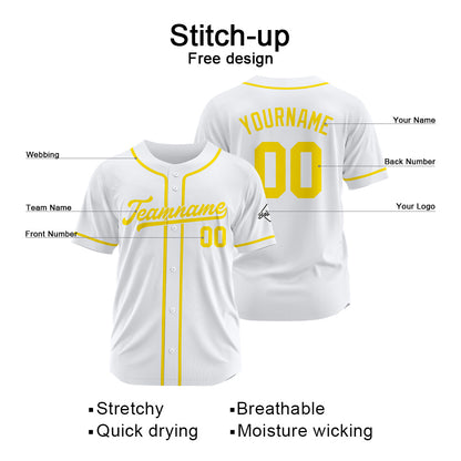 Benutzerdefinierte Authentisch Baseball-Trikot Weiß Gelb