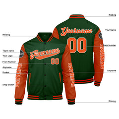 Maßgeschneiderte Dunkelgrün Orange Letterman Varsity Jacket Individuelle Stickerei Druck nach Ihrem Wunsch
