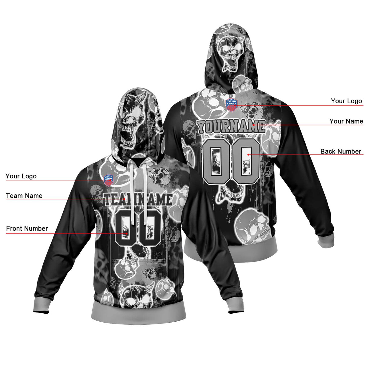 Benutzerdefinierter Sweatshirt-Hoodie für Mann, Frau, Mädchen, Junge. Drucken Sie Ihr Logo, Ihren Namen und Ihre Nummer