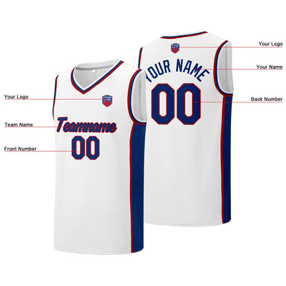 Individuelle Basketball-Jersey-Shorts für Männer und Frauen. Gestickter und gedruckter Name, Nummer und Logo Weiß