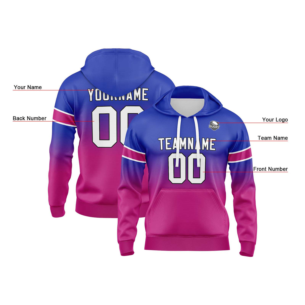 Benutzerdefinierter Verlauf Sweatshirt-Hoodie für Mann, Frau, Mädchen, Junge. Drucken Sie Ihr Logo, Ihren Namen und Ihre Nummer