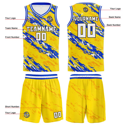 Benutzerdefinierter Gelb Blau Basketball Jersey Uniform Anzug gedruckt Ihr Logo Name Nummer
