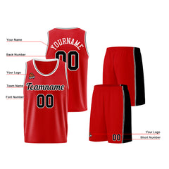 Individuelle Rot Schwarz Basketball Jersey Shorts für Männer und Frauen Gestickter und gedruckter Name, Nummer und Logo