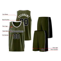 Individuelle Armeegrün-Schwarz Basketball Jersey Shorts für Männer und Frauen Gestickter und gedruckter Name, Nummer und Logo