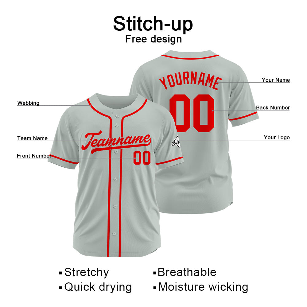 Benutzerdefinierte Authentisch Baseball-Trikot Grau-Rot