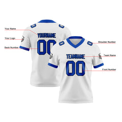 Benutzerdefinierte Weiß Blau Fußball Trikots Personalisierter Name Nummer Logo