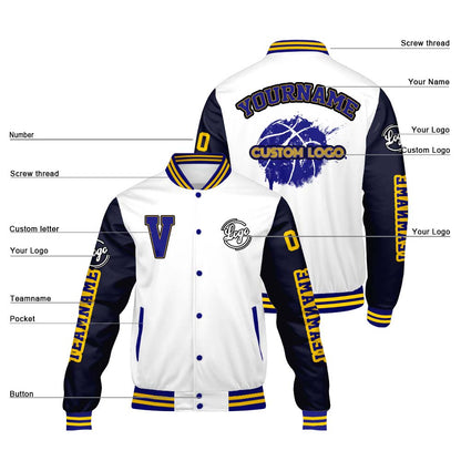 Maßgeschneiderte Weiß Marine Letterman Varsity Jacket Individuelle Stickerei Druck nach Ihrem Wunsch