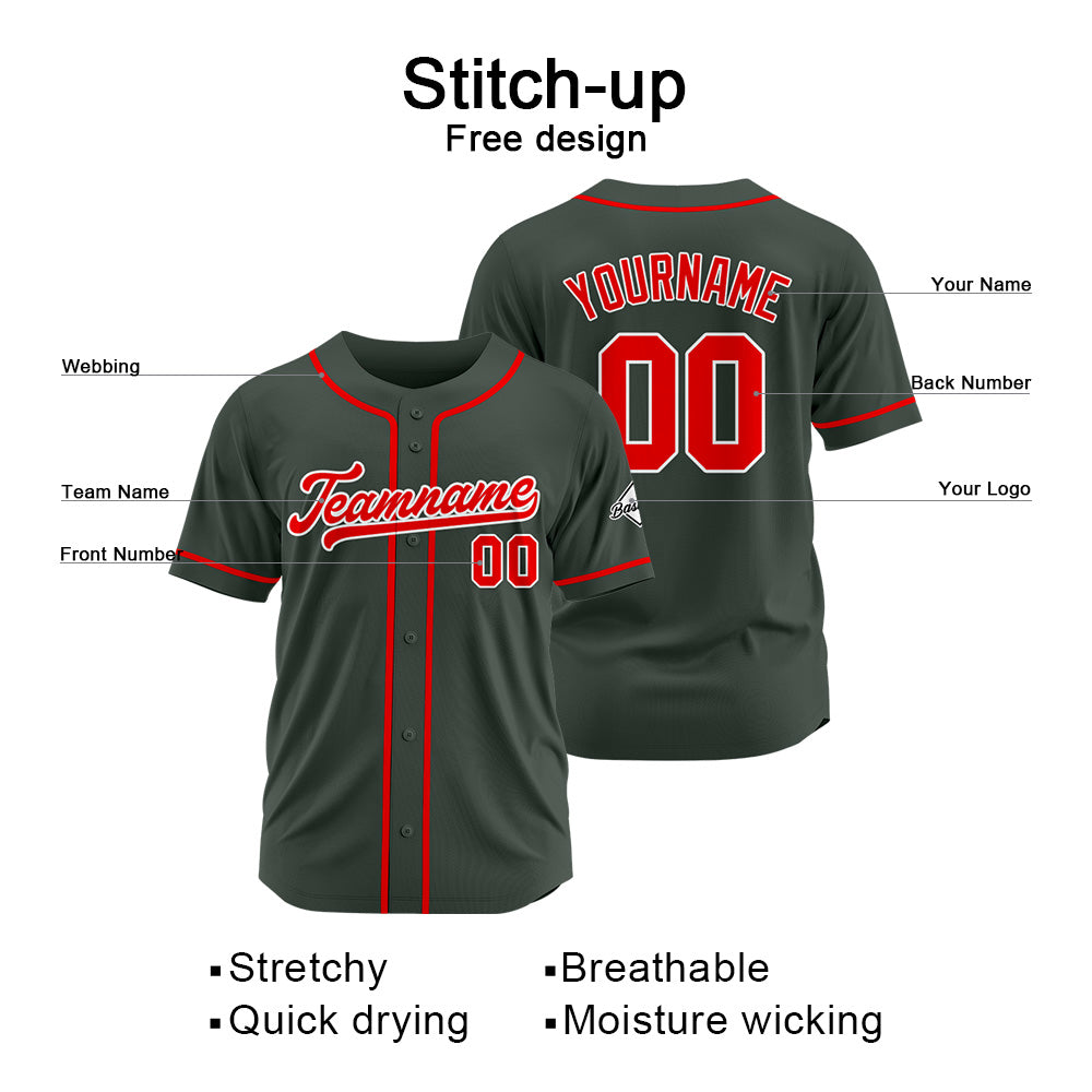 Benutzerdefinierte Authentisch Baseball-Trikot Dunkel Grau-Rot