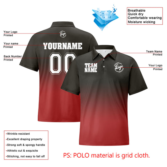 Benutzerdefinierte Langweilig Grau Rot Fußball Gradient Polo-Shirts Fügen Sie Ihr Einzigartiges hinzu Logo/Name/Nummer