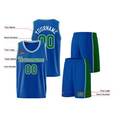 Individuelle Königs-Grün Basketball Jersey Shorts für Männer und Frauen Gestickter und gedruckter Name, Nummer und Logo