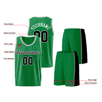 Individuelle Kellygrün Schwarz Basketball Jersey Shorts für Männer und Frauen Gestickter und gedruckter Name, Nummer und Logo