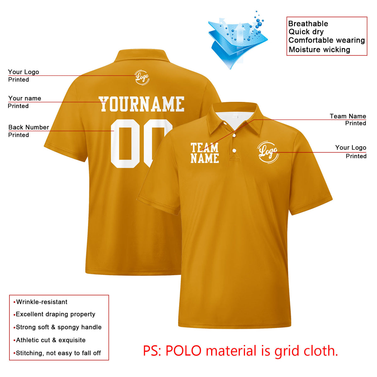 Benutzerdefinierte Braun Weiß Fußball Polo-Shirts Fügen Sie Ihr Einzigartiges hinzu Logo/Name/Nummer