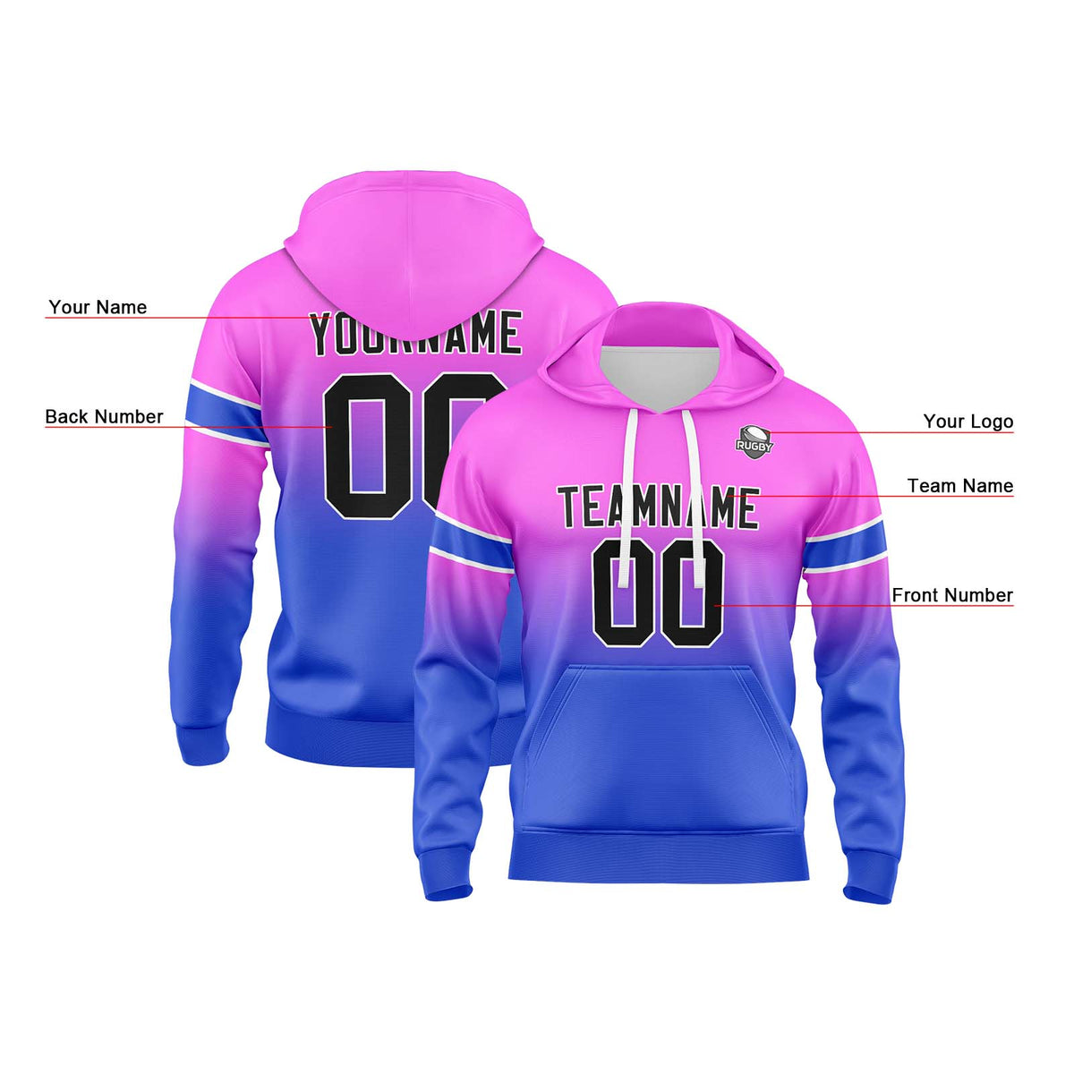 Benutzerdefinierter Verlauf Sweatshirt-Hoodie für Mann, Frau, Mädchen, Junge. Drucken Sie Ihr Logo, Ihren Namen und Ihre Nummer