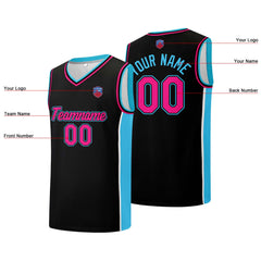 Individuelle Basketball-Jersey-Shorts für Männer und Frauen. Gestickter und gedruckter Name, Nummer und Logo Schwarz&Hellblau