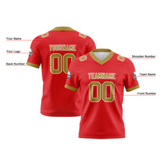 Benutzerdefinierte Rot Gold Fußball Trikots Personalisierter Name Nummer Logo