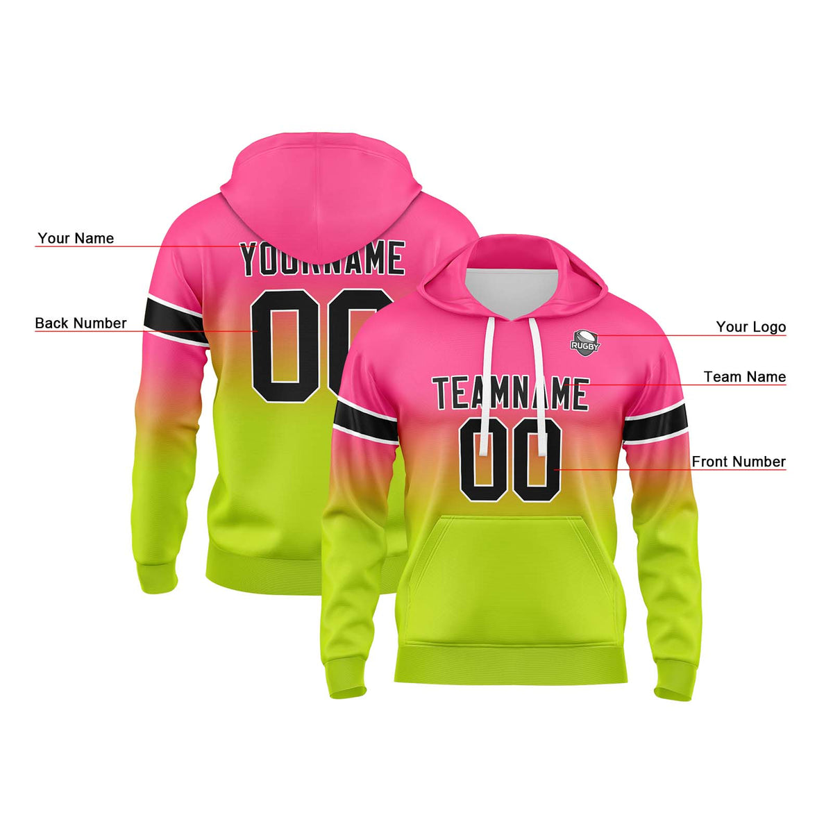 Benutzerdefinierter Verlauf Sweatshirt-Hoodie für Mann, Frau, Mädchen, Junge. Drucken Sie Ihr Logo, Ihren Namen und Ihre Nummer