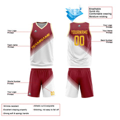 Benutzerdefinierte Rot Weiß Reversible Basketball Jersey Personalisierte Print Name Nummer Logo