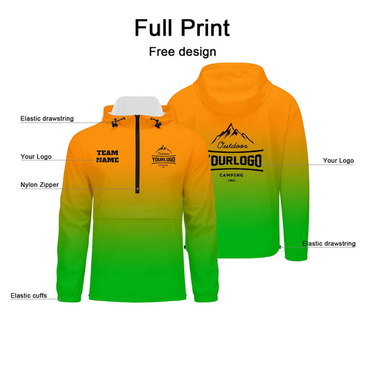 Anpassbare Orange Grün Winddichte Softshell Kapuzenjacke - Vollverschluss, Logo- & Text-Druck
