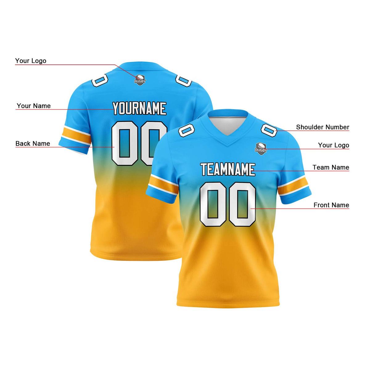 Benutzerdefinierte Gradient Fußball Trikots Personalisierte Name Nummer Logo Hellblau&Orange