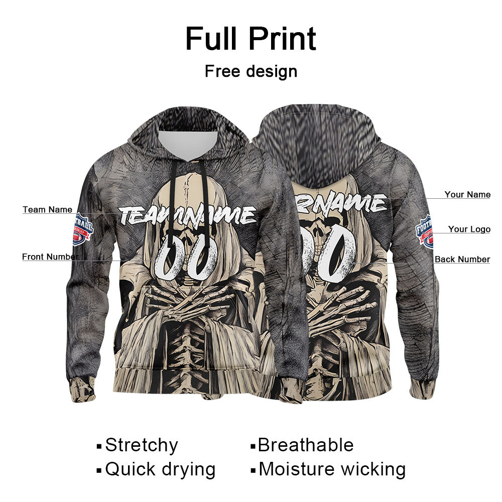 Benutzerdefinierter Sweatshirt-Hoodie für Mann, Frau, Mädchen, Junge. Drucken Sie Ihr Logo, Ihren Namen und Ihre Nummer Pastor Skelett