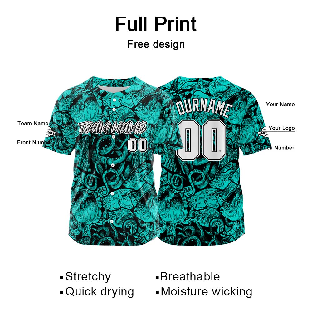 Benutzerdefinierte Baseball Jersey Personalisierte Baseball Shirt genäht und Druck Teal