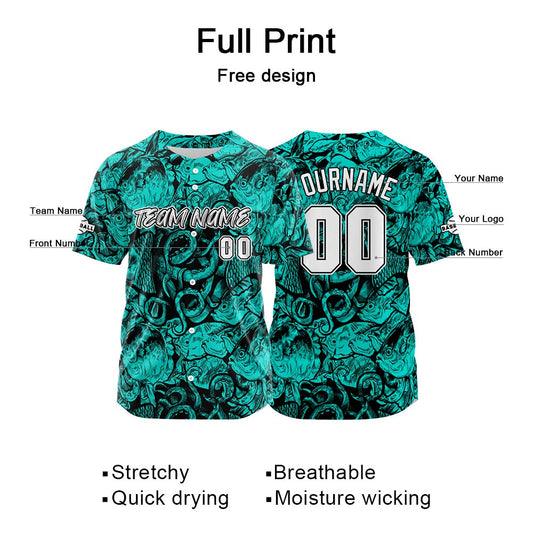 Benutzerdefinierte Baseball Jersey Personalisierte Baseball Shirt genäht und Druck Teal