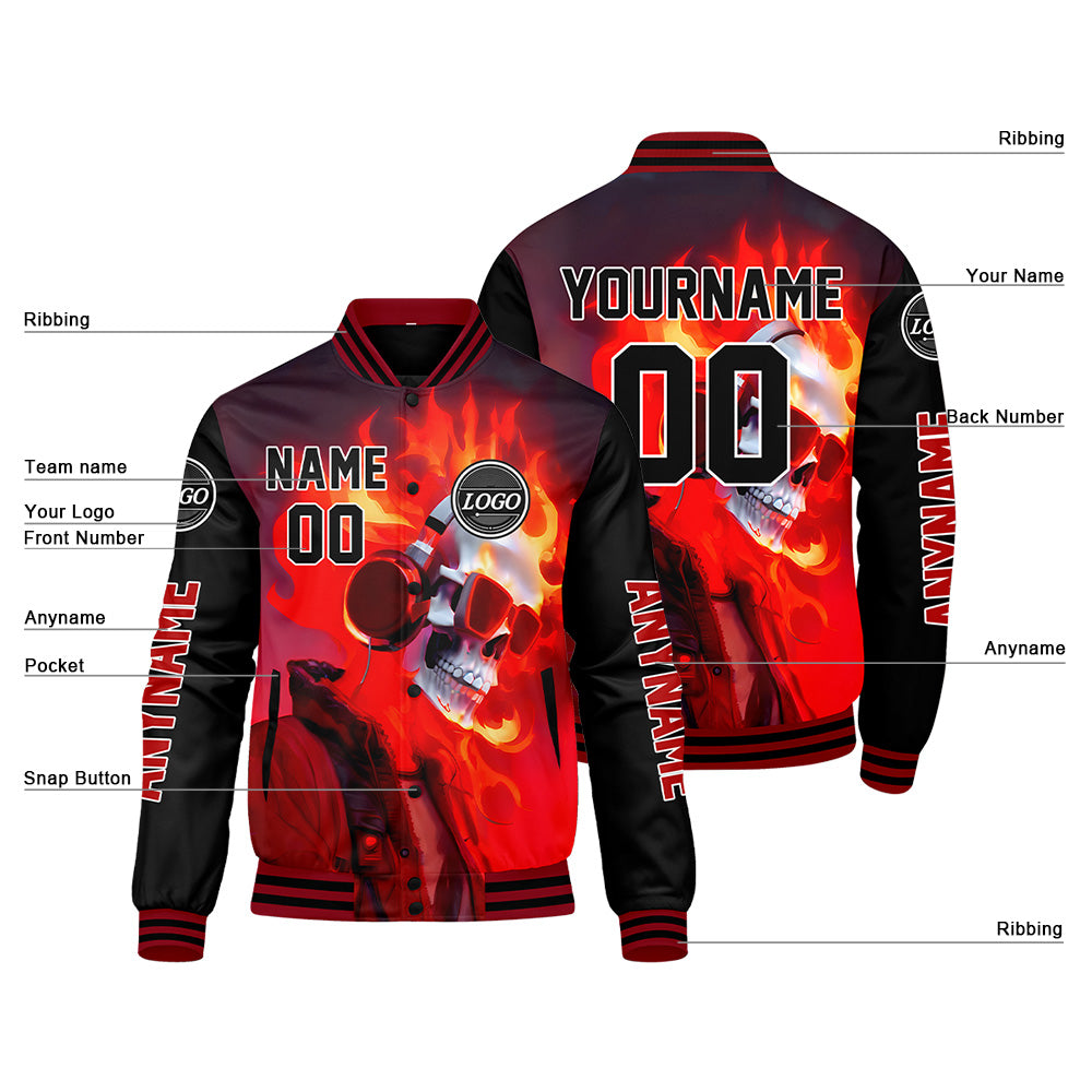 Maßgeschneiderte Schwarz Grau Letterman Varsity Jacket Individuelle Stickerei Druck nach Ihrem Wunsch