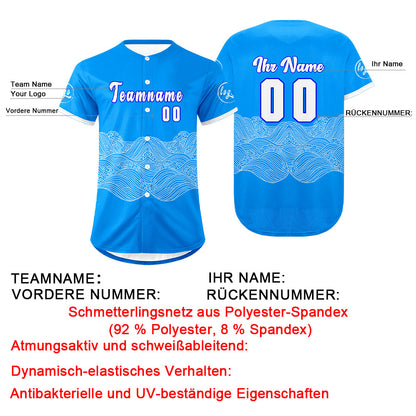 Benutzerdefiniert Blau Weiß Personalisierter Baseball Jersey mit Farbverlauf Team Uniform mit Namen und Nummer