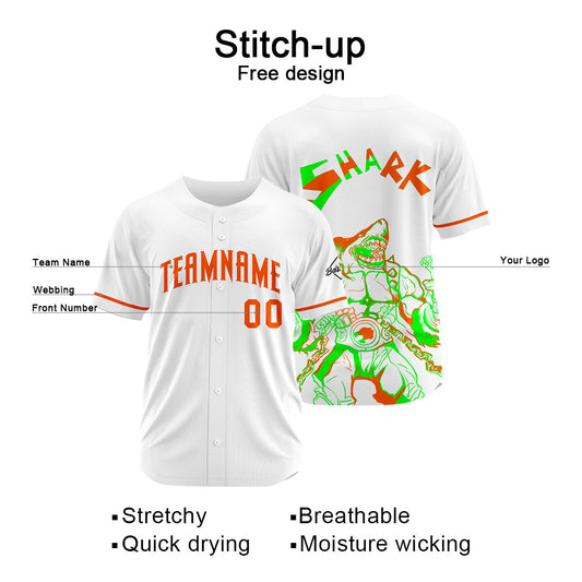 Benutzerdefinierte Baseball Jersey Personalisierte Baseball Shirt genäht und Druck Hai-Weiß&Orange