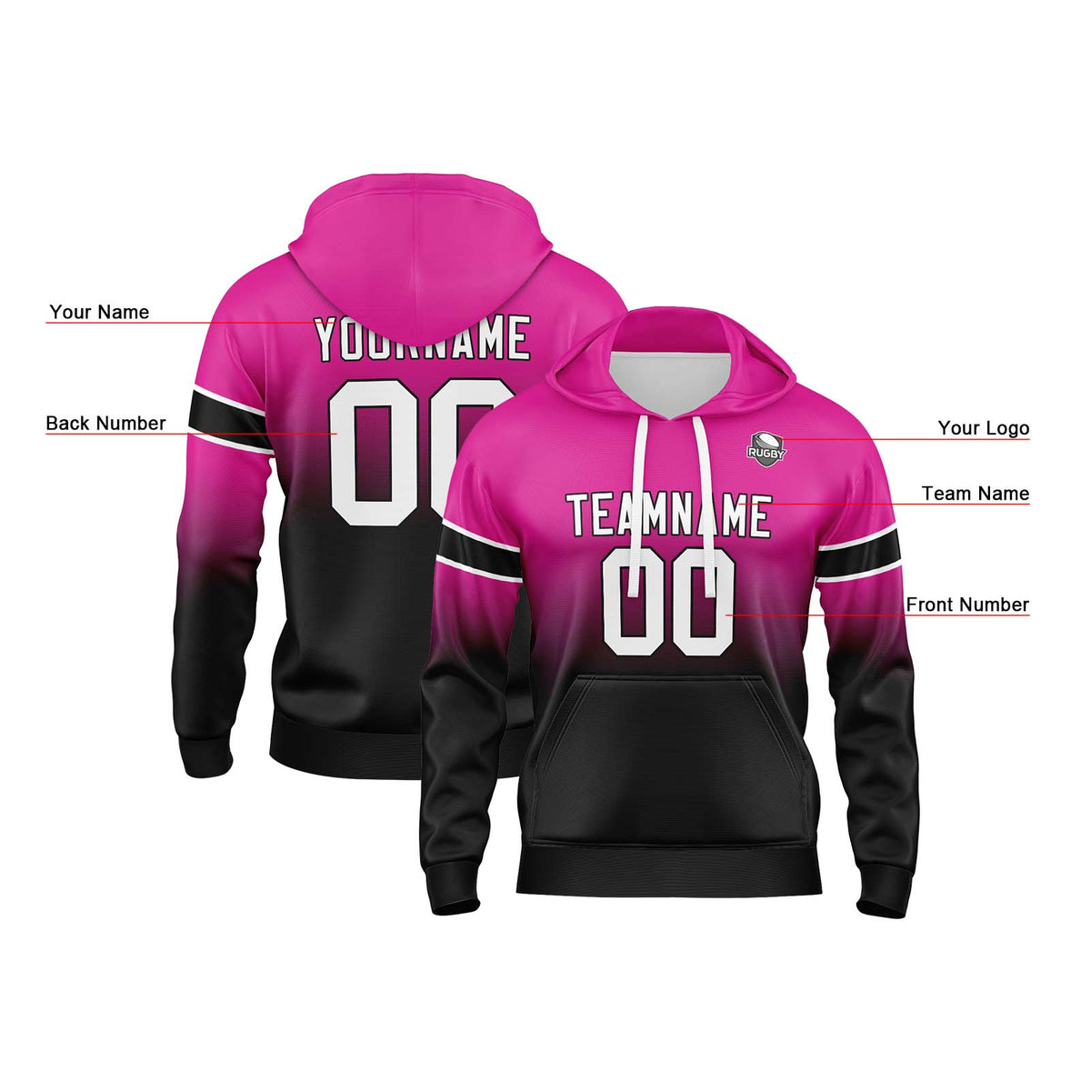 Benutzerdefinierter Verlauf Sweatshirt-Hoodie für Mann, Frau, Mädchen, Junge. Drucken Sie Ihr Logo, Ihren Namen und Ihre Nummer