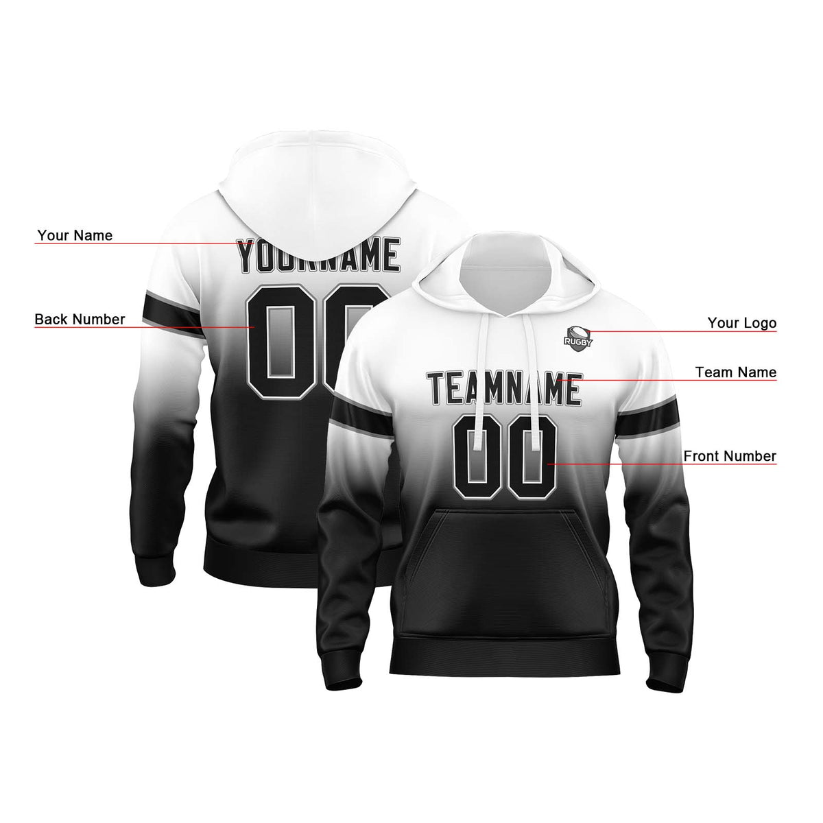 Benutzerdefinierter Verlauf Sweatshirt-Hoodie für Mann, Frau, Mädchen, Junge. Drucken Sie Ihr Logo, Ihren Namen und Ihre Nummer