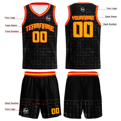 Benutzerdefinierte Schwarz Rot Orange Reversible Basketball Jersey Personalisierte Print Name Nummer Logo