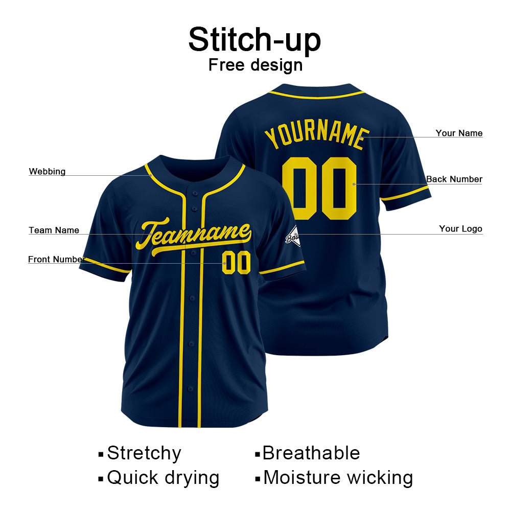 Benutzerdefinierte Authentisch Baseball-Trikot Marine-Gelb