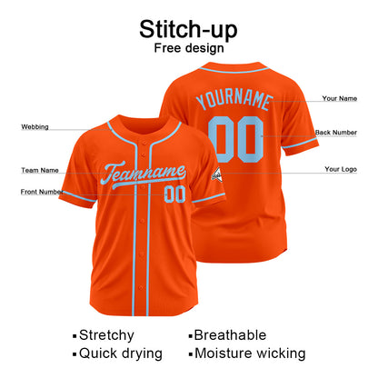 Benutzerdefinierte Authentisch Baseball-Trikot Orange-Hellblau
