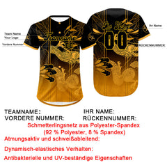 Benutzerdefiniert Schwarz Gelb Personalisierter Baseball Jersey mit Farbverlauf Team Uniform mit Namen und Nummer