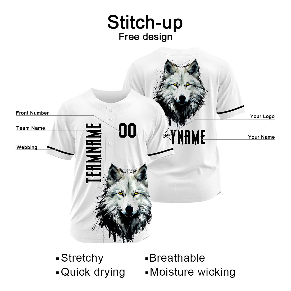 Benutzerdefinierte Baseball Jersey Personalisierte Baseball Shirt genäht und Druck Weiß