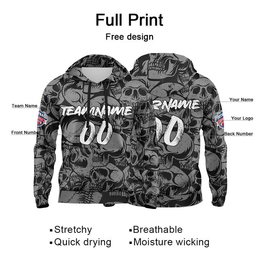Benutzerdefinierter Sweatshirt-Hoodie für Mann, Frau, Mädchen, Junge. Drucken Sie Ihr Logo, Ihren Namen und Ihre Nummer Schwarz&Grau