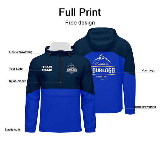 Anpassbare Marine Blau Winddichte Softshell Kapuzenjacke - Vollverschluss, Logo- & Text-Druck