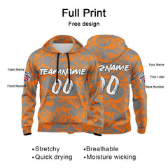 Benutzerdefinierter Sweatshirt-Hoodie für Mann, Frau, Mädchen, Junge. Drucken Sie Ihr Logo, Ihren Namen und Ihre Nummer Orange&Grau