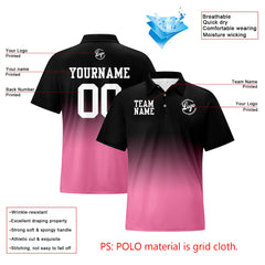 Benutzerdefinierte Schwarz Rosa Fußball Gradient Polo-Shirts Fügen Sie Ihr Einzigartiges hinzu Logo/Name/Nummer