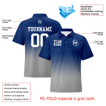 Benutzerdefinierte Marine Grau Fußball Gradient Polo-Shirts Fügen Sie Ihr Einzigartiges hinzu Logo/Name/Nummer