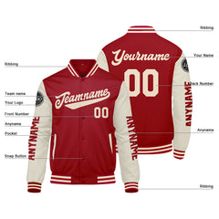 Maßgeschneiderte Rot Creme Letterman Varsity Jacket Individuelle Stickerei Druck nach Ihrem Wunsch