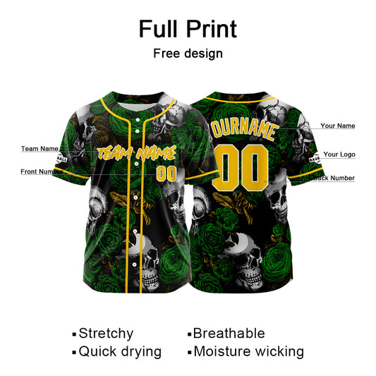 Benutzerdefinierte Baseball Jersey Personalisierte Baseball Shirt genäht und Druck Grün&Gelb