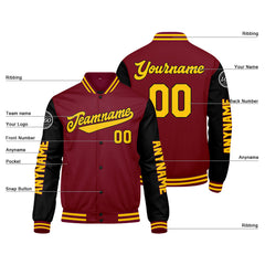 Maßgeschneiderte Crimson Schwarz Gelb Letterman Varsity Jacket Individuelle Stickerei Druck nach Ihrem Wunsch